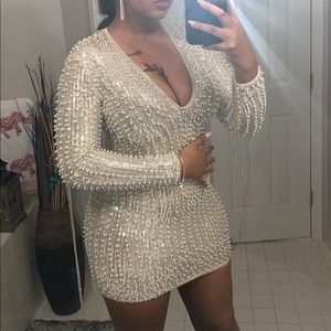 Sequin and Mesh nude dress.
